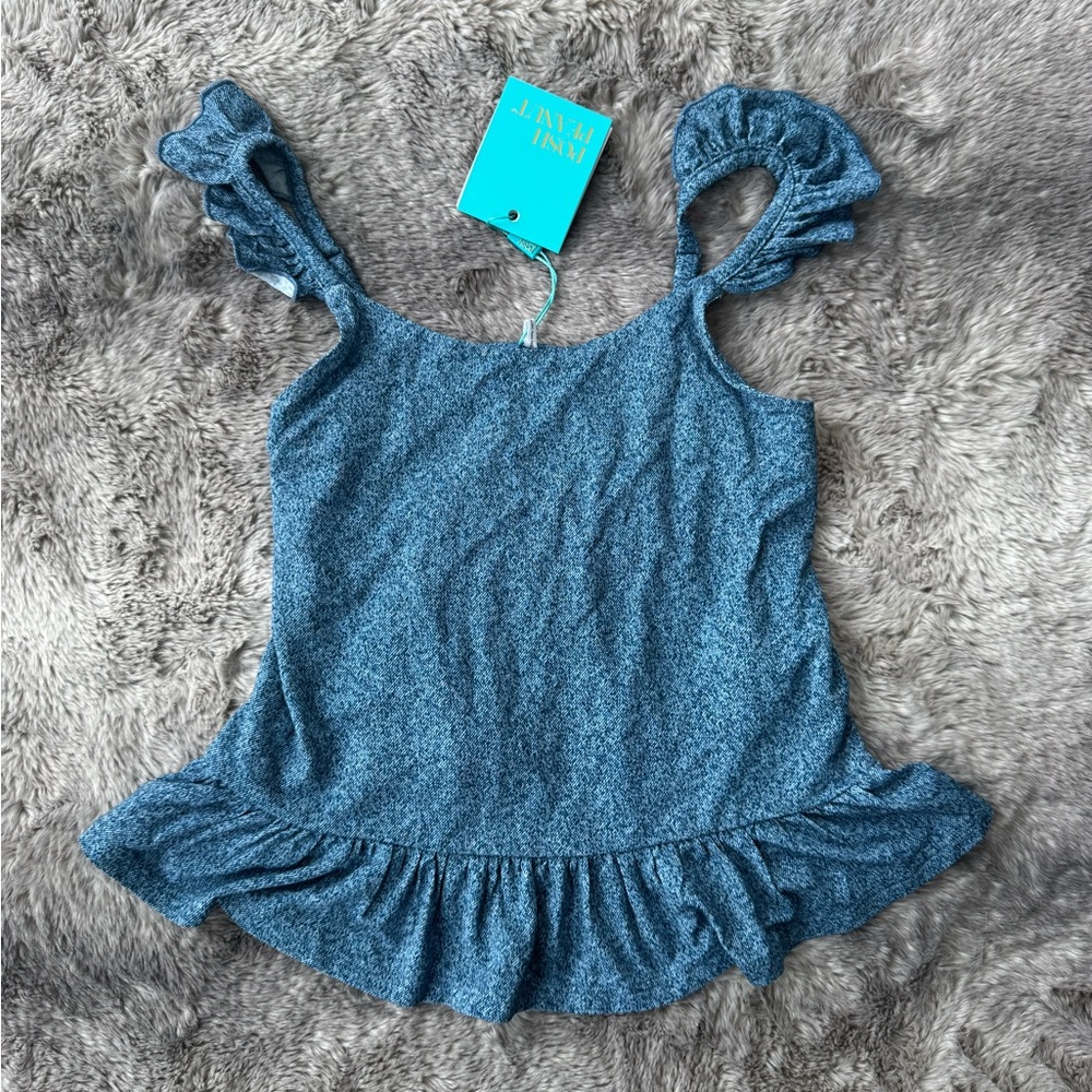 Posh Peanut kids denim collection ruffled tank top